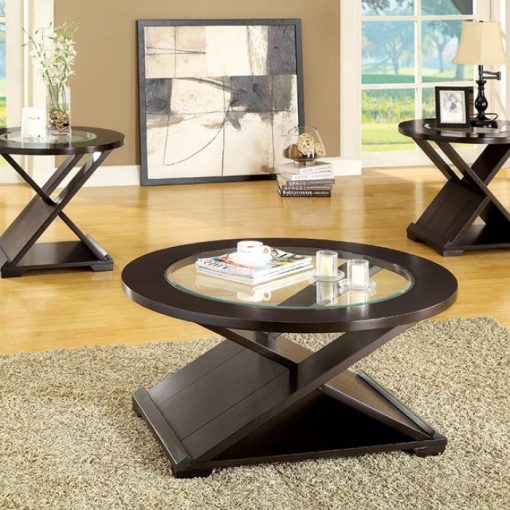 Orbe Contemporary Solid Wood Espresso 3 Piece Table Set (1C+2E)