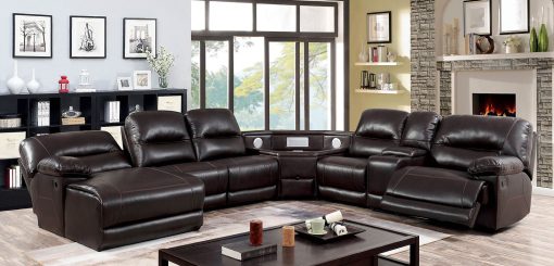 Glasgow Transitional Dark Brown Sectional with USB & Speaker Wedge