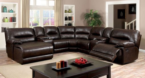 Glasgow Transitional Dark Brown Sectional with Corner Chair & 2 Consoles