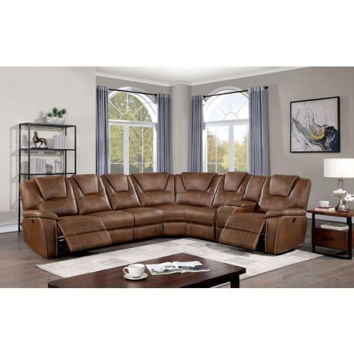 Erfurt Transitional Solid Wood Brown Power Sectional & Armless Chair