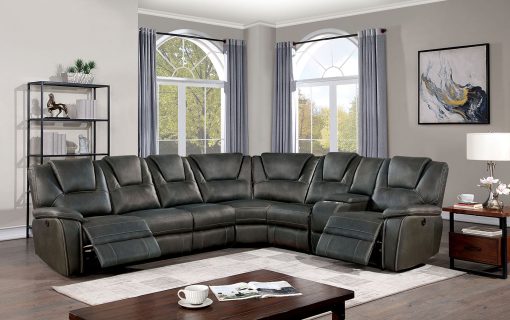 Erfurt Transitional Solid Wood Gray Power Sectional & Armless Chair