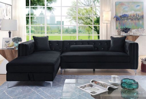 Amie Glam Button Tufting Black Sectional