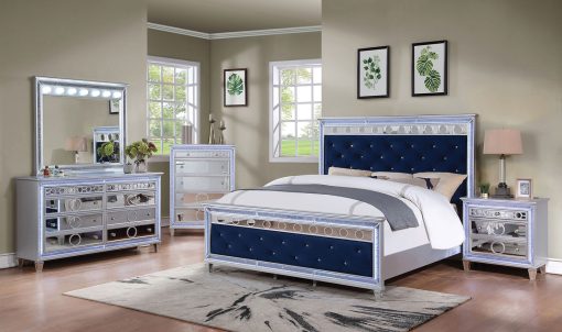 Mairead Glam Silver/Navy 4 Piece Queen Bedroom Set