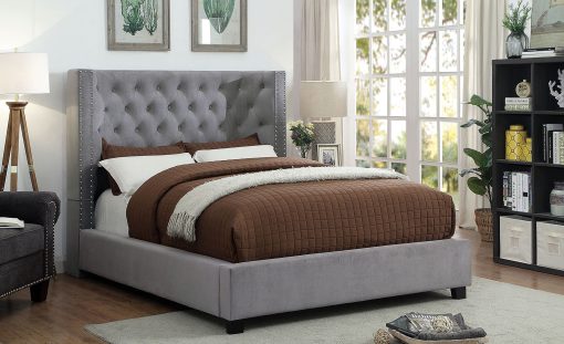 Carley Transitional Solid Wood Button Tufted Bed