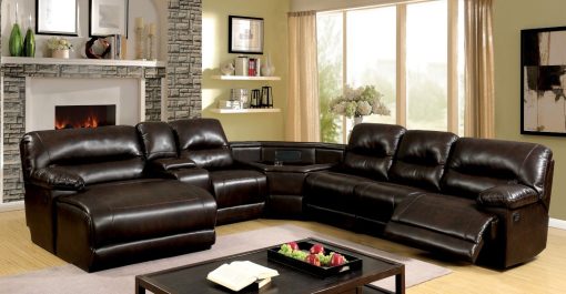 Glasgow Transitional Dark Brown Sectional with Corner Wedge & Console