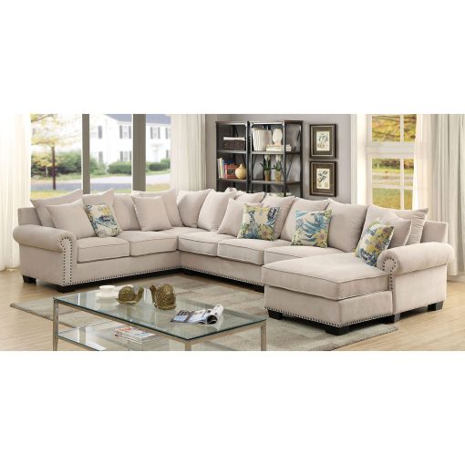 Skyler Transitional Solid Wood Beige Sectional & Chair