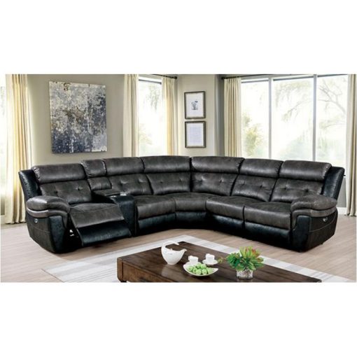 Brooklane Transitional Padded Armrests Gray/Black Power Sectional