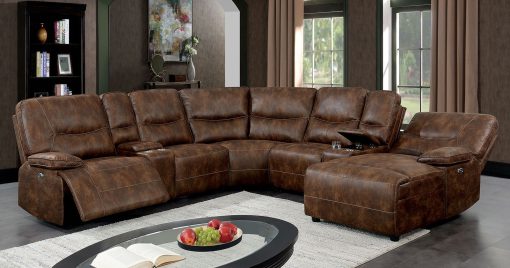 Chantelle Transitional Padded Armrests Brown Power Sectional