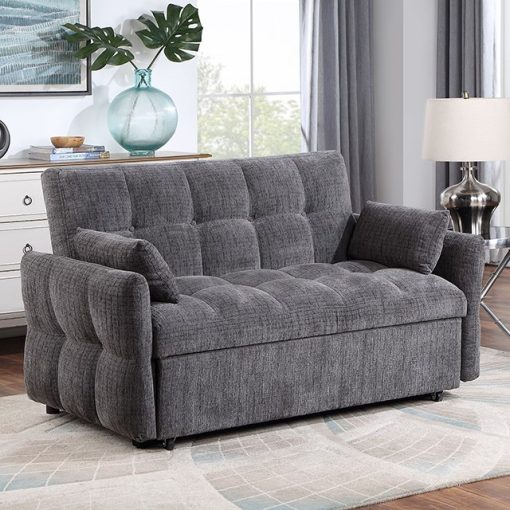 Lanberis Transitional Gray Fully Upholstered Futon Sofa with Pillows