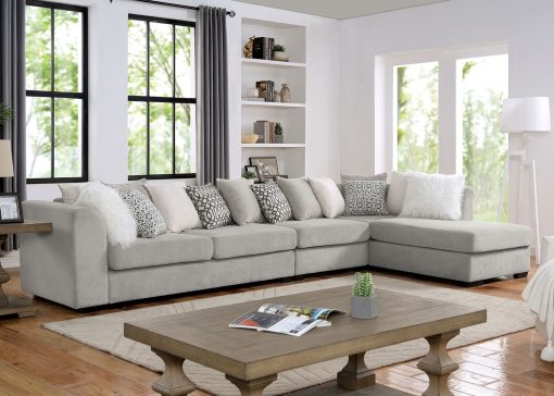 Leandra Contemporary Solid Wood Light Gray Sectional with Armless Chair