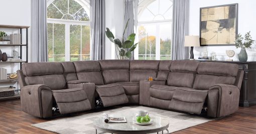 Curtis Transitional Power Recliner Brown Power Sectional