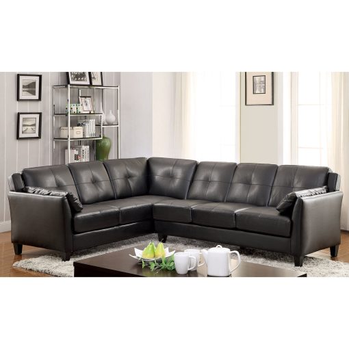 Peever Contemporary Button Tufted Cushions Black Sectional (K/D)