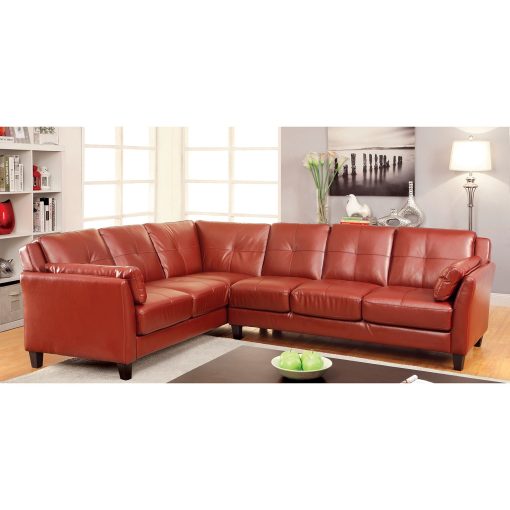 Peever Contemporary Button Tufted Cushions Mahogany Red Sectional (K/D)