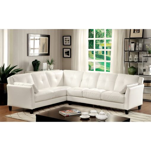 Peever Contemporary Button Tufted Cushions White Sectional (K/D)