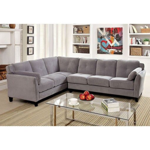 Peever Contemporary Button Tufted Cushions Warm Gray Sectional (K/D)