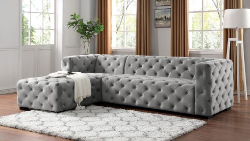 Zenaide Contemporary Light Gray Button Tufting Sectional