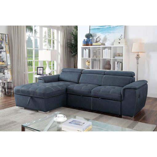 Patty Contemporary Solid Wood Adjustable Blue Gray Headrests Sectional