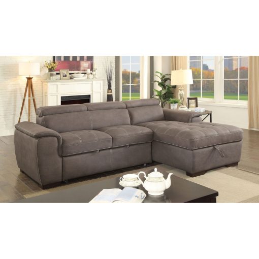 Patty Contemporary Solid Wood Adjustable Ash Brown Headrests Sectional