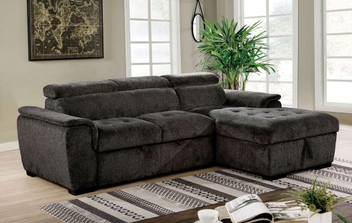 Patty Contemporary Solid Wood Adjustable Dark Gray Headrests Sectional