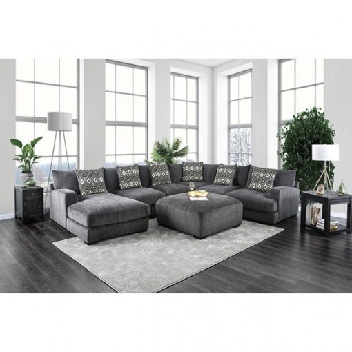 Kaylee Contemporary Solid Wood Gray U-Shaped Sectional with Ottoman