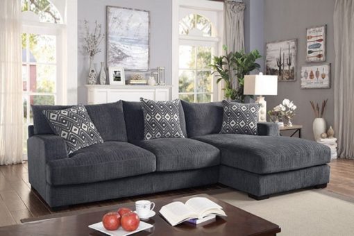 Kaylee Contemporary Solid Wood Gray Right Chaise L-Shaped Sectional