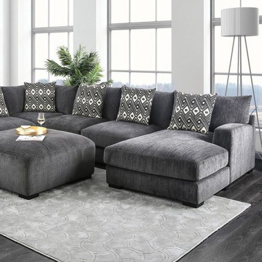 Kaylee Contemporary Solid Wood Gray Right Chaise U-Shaped Sectional