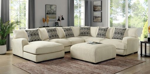 Kaylee Contemporary Solid Wood Beige U-Shaped Sectional & Ottoman