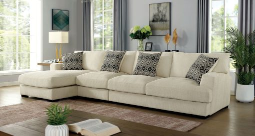 Kaylee Contemporary Solid Wood Beige Large L-Shaped Sectional