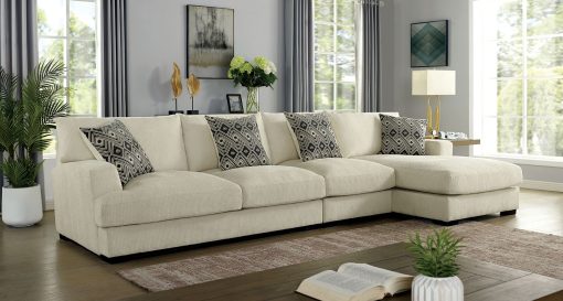 Kaylee Contemporary Solid Wood Beige Right Chaise Large L-Shaped Sectional