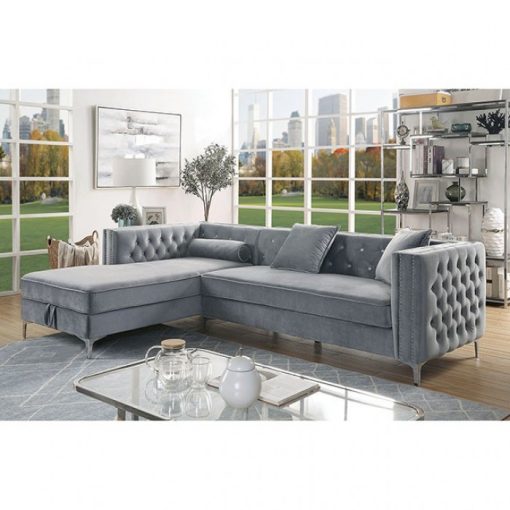 Amie Glam Steel Legs  Button Tufting Gray Sectional