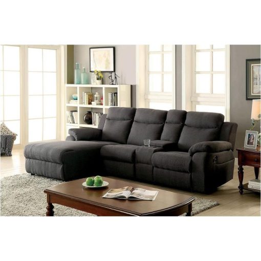 Kamryn Transitional Recliners Gray Sectional with Console