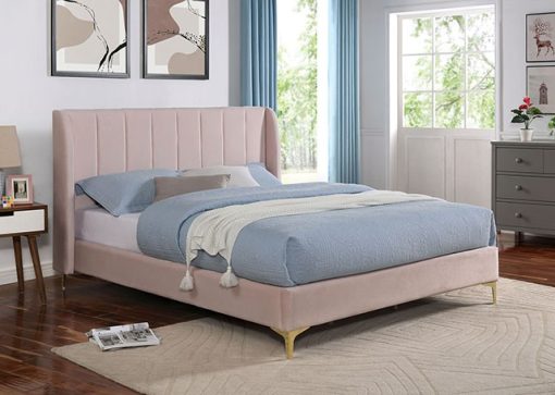 Pearl Contemporary Light Pink Channel Tufting Bed