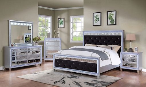 Mairead Glam Silver/Black 5 Piece Queen Bedroom Set with 2NS