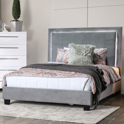 Erglow Contemporary Gray Fully Upholstered Frame Bed