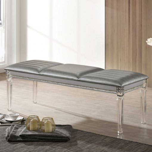 Maddie Contemporary Crystal & Mirror Accents Bench - Image 3