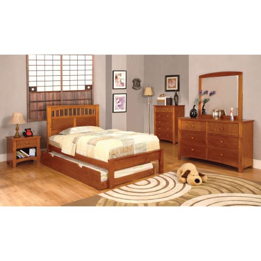 Carus Transitional Solid Wood Oak 4 Piece Twin Bedroom Set