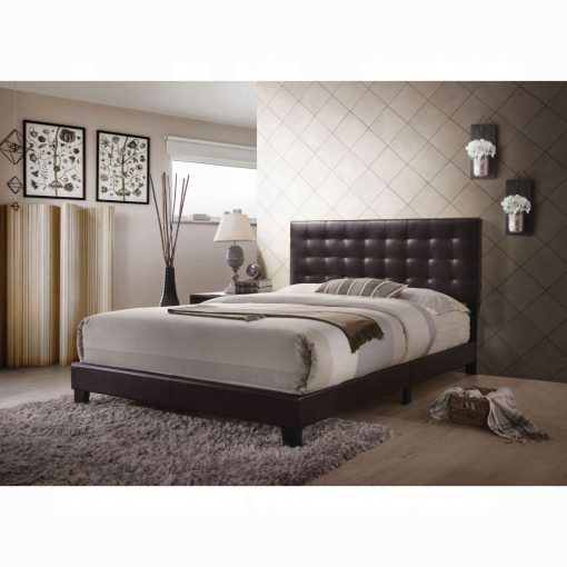 Masate Espresso Synthetic Leather Queen Bed