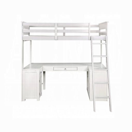 Ambar Wood Light Gray Twin Loft Bed with Desk, Bookcase & Chest - Image 3