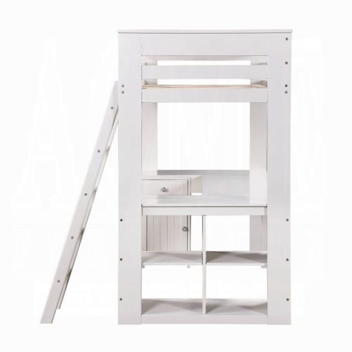 Ambar Wood Light Gray Twin Loft Bed with Desk, Bookcase & Chest - Image 4