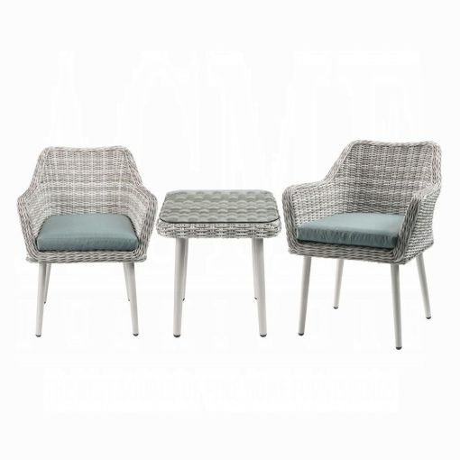 Tashay Green Fabric & Beige Wicker 3PC Pack Patio Bistro Set - Image 2