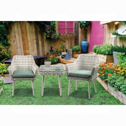 Tashay Green Fabric & Beige Wicker 3PC Pack Patio Bistro Set