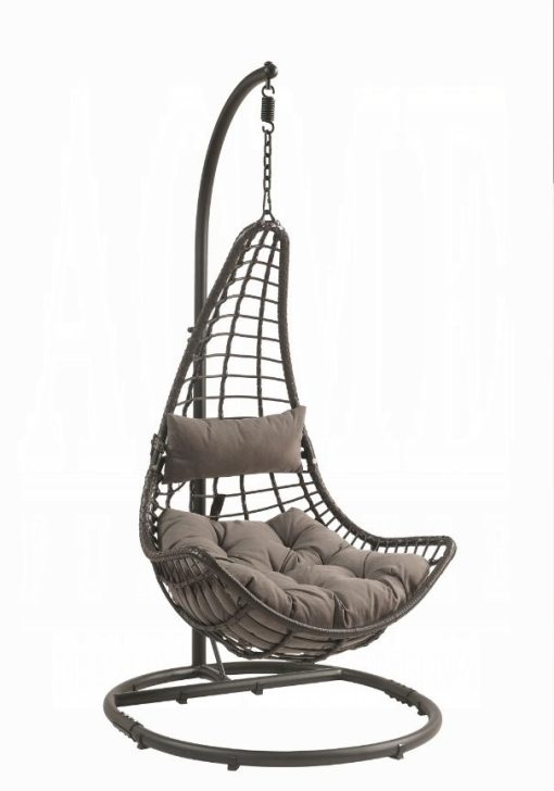 Uzae Gray Fabric & Charcoal Wicker Hanging Chair - Image 2