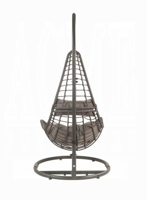 Uzae Gray Fabric & Charcoal Wicker Hanging Chair - Image 3