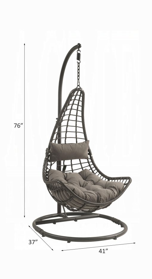 Uzae Gray Fabric & Charcoal Wicker Hanging Chair - Image 6