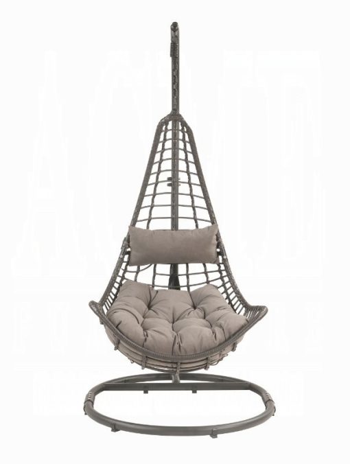 Uzae Gray Fabric & Charcoal Wicker Hanging Chair - Image 5