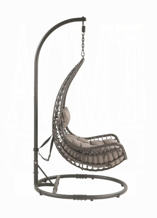 Uzae Gray Fabric & Charcoal Wicker Hanging Chair - Image 4