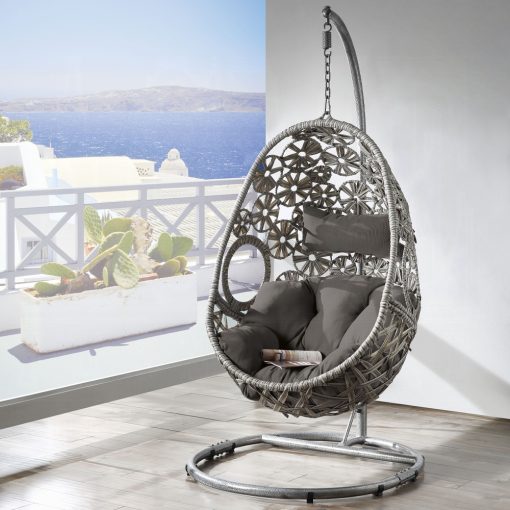 Sigar Light Gray Fabric & Wicker Hanging Chair