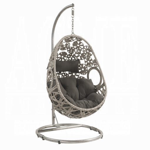 Sigar Light Gray Fabric & Wicker Hanging Chair - Image 2