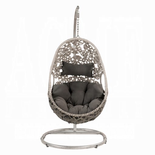 Sigar Light Gray Fabric & Wicker Hanging Chair - Image 3