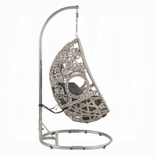 Sigar Light Gray Fabric & Wicker Hanging Chair - Image 4